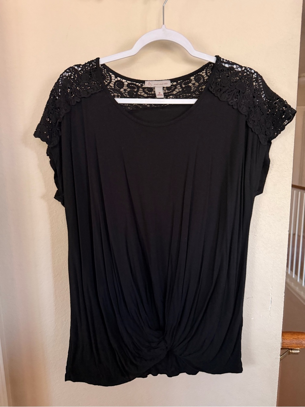 Ava & Viv Black Lace Shoulder Knot Tee